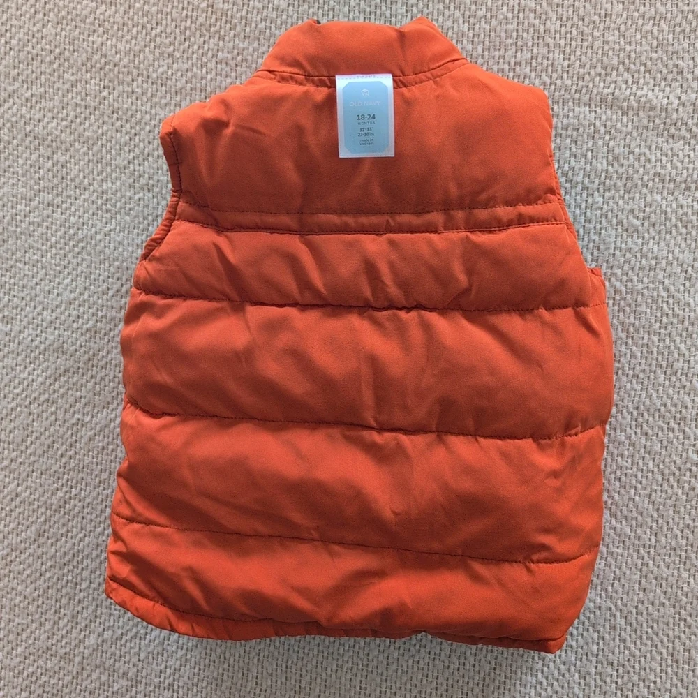 Old Navy Kids Reversible Camouflage Puffer Vest Gray Black Camo Orange 18 - 24m